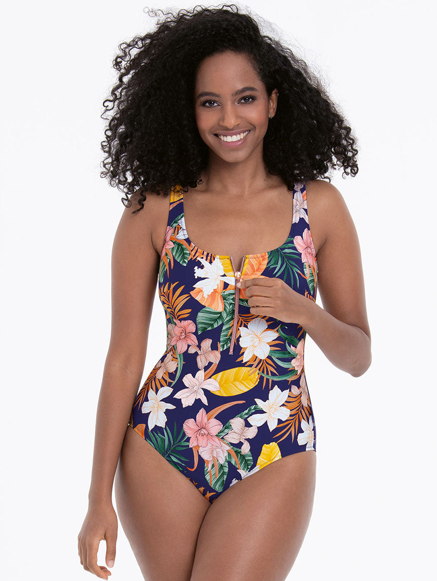 Zip-Front Racerback Shaping One-Piece Swimsuit - - Fabletics Canada
